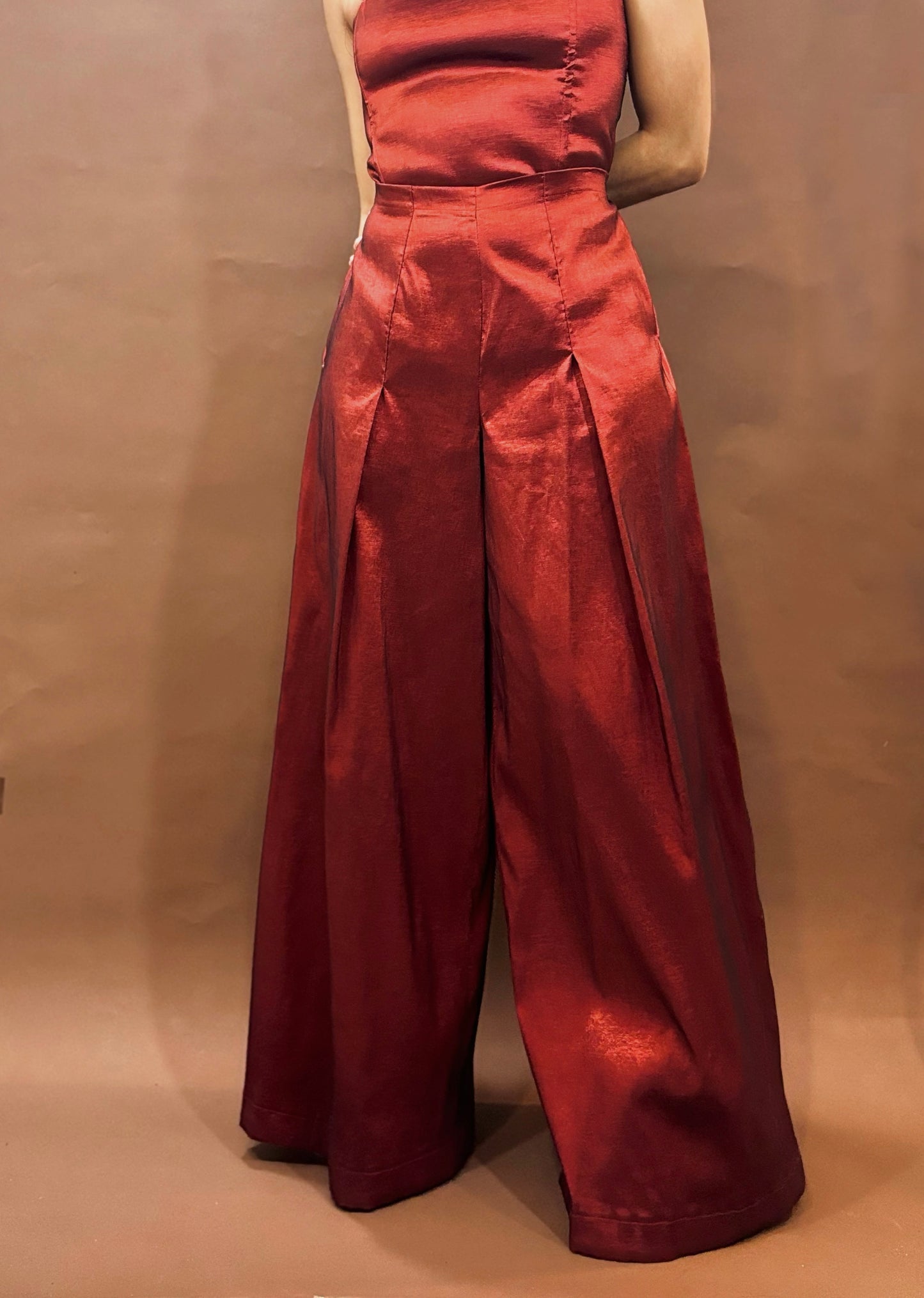 Stretch Taffeta Wide Leg Pant