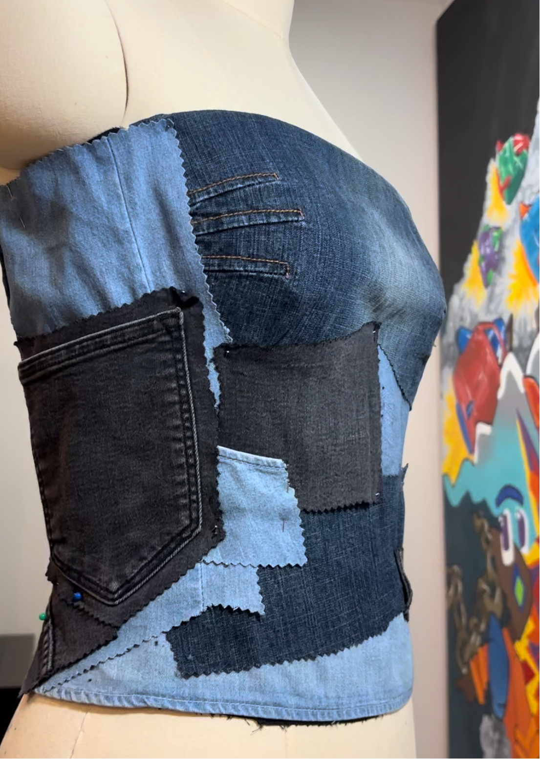 Upcycled Patchwork Denim Corset